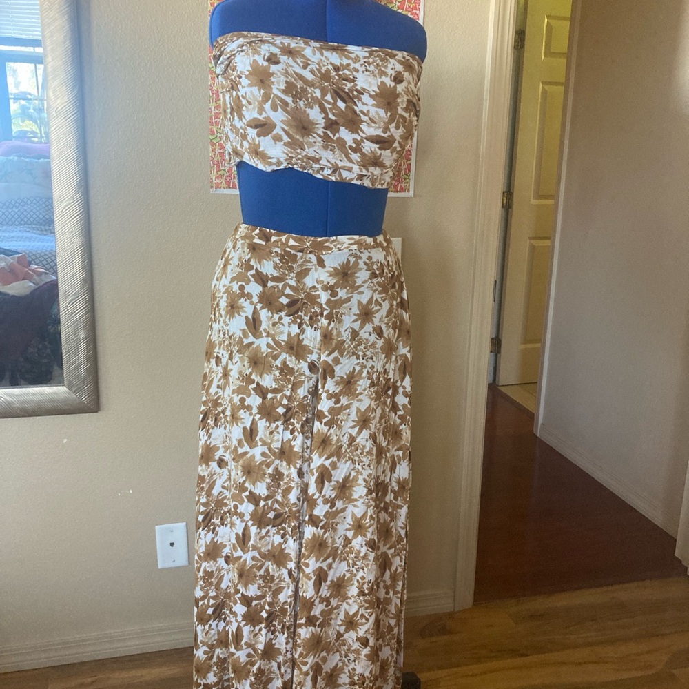 Mahina Wide Leg Jumpsuit - Brown Floral